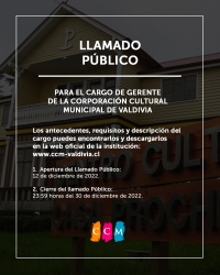 Abren postulaciones para cargo de Director/a de la Corporación Cultural Municipal de Valdivia